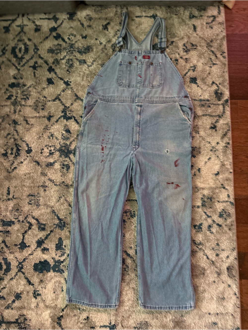 Dickies Light Blue Denim Overalls with Red Accents